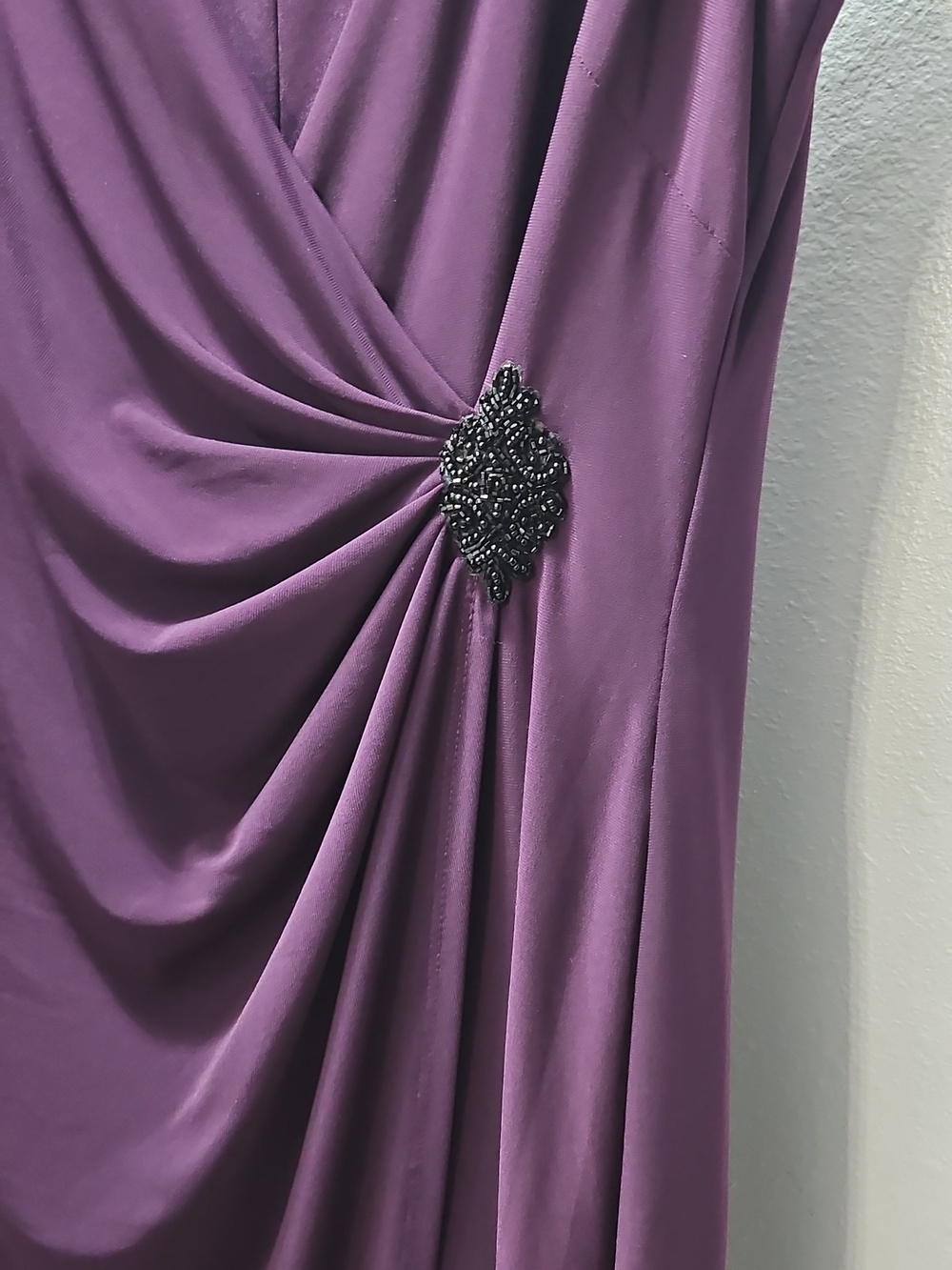 American Living Sleeveless Plum Ruched Midi Dress with Side Embellishment - Picture 4 of 6